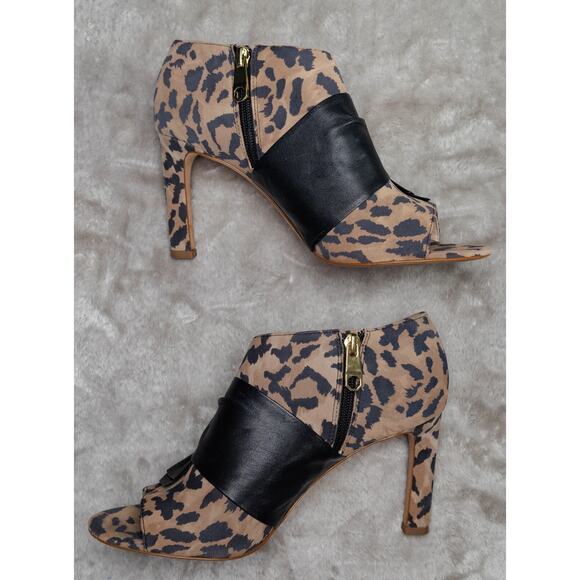 Louise Et Cie Lo Idola Leopard Print Heeled Ankle Boot Peep Toe Womens 8.5 - Picture 4 of 16